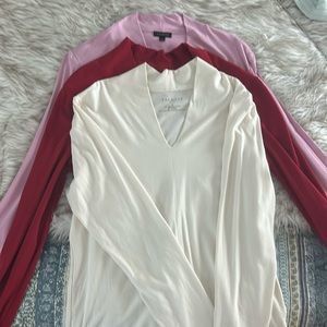 Talbot long sleeve V neck tops, size medium, cream, red and pink